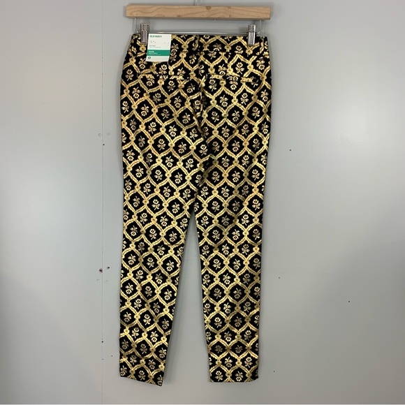 New! Old Navy Mid Rise Pixie Ankle Pants 0 Foil Gold Black Floral Roses Jeans - Picture 6 of 9